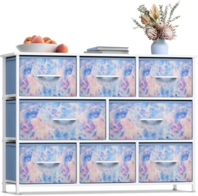 8 Drawers Wide Dresser - Organizer Unit with Steel Frame Wood Top and handle, Fabric Bins - Amazing for household decluttering