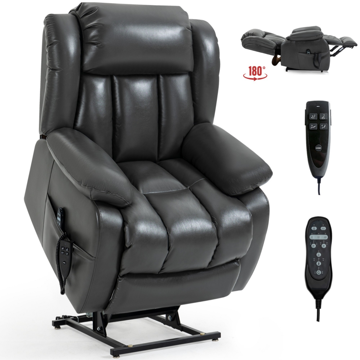 Boyel Living Electric size Genuine Leather Power Lift Recliner Chair with 8-Point Vibration Massage and Lumbar Heating