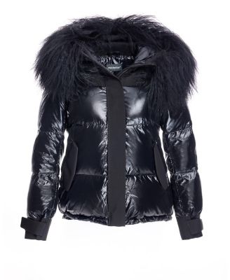 Women's Nylon Jacket with Fur Trimmed Hood