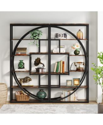 70.8-Inch Tall 5-Tier Bookshelf with 8 Open Shelves Industrial Etagere Bookcase Set of 2