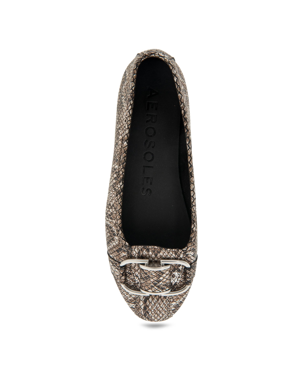 Shop Aerosoles Women's Bentley Buckle Flats In Bronze Snake Print Faux Leather - Polyur