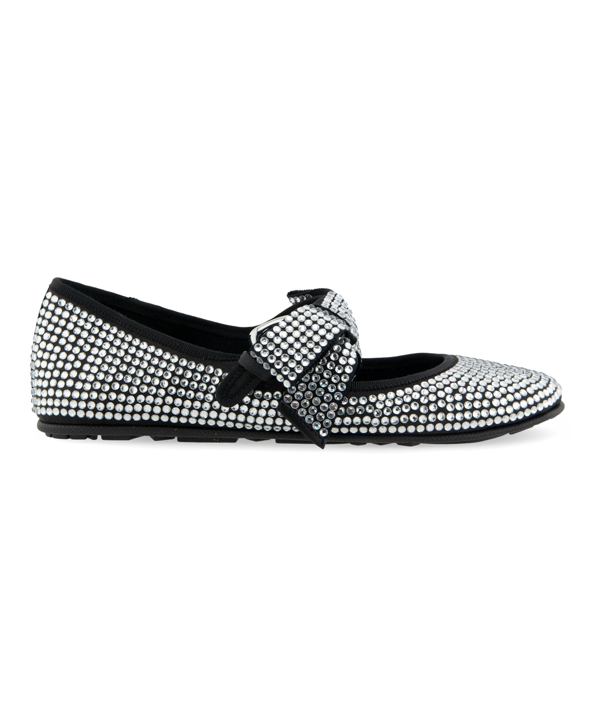 Shop Aerosoles Women's Poppy Bow Mary Jane Flats In Black Satin Fabric,crystals