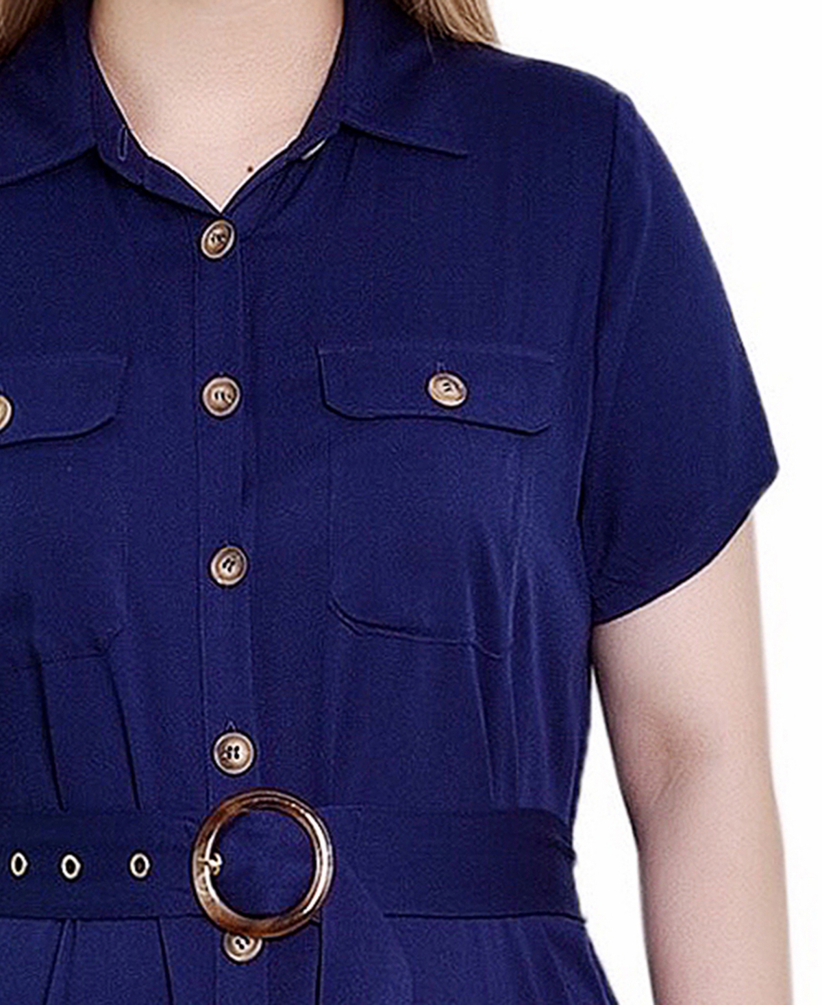 Ny Collection Petite Short Sleeve Midi Twill Dress