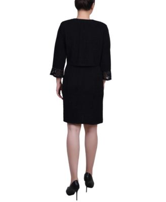 Petite Two Piece Novelty Knit and Lace Dress Set