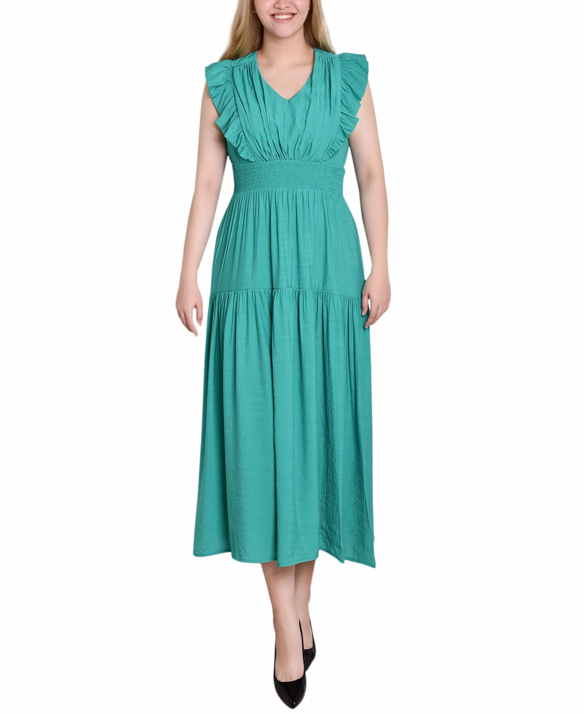 Ny Collection Petite Flutter Sleeve Midi Dress In Emerald