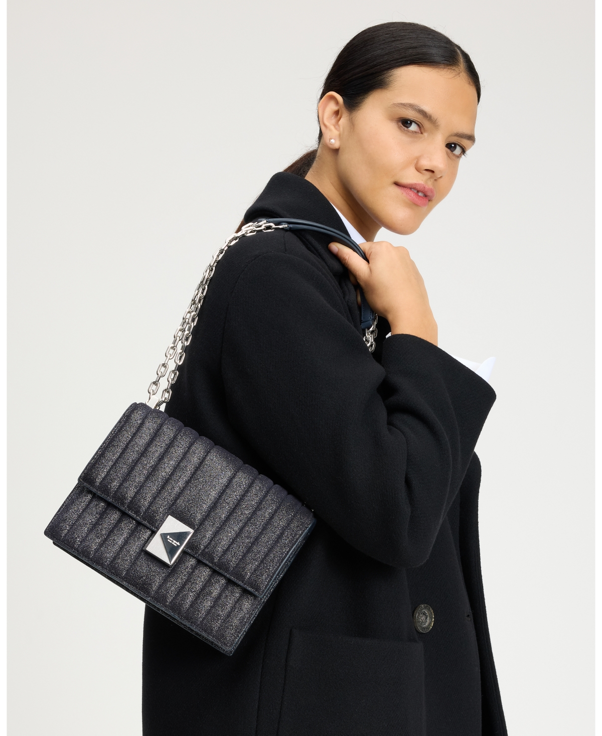 Kate Spade New York Deco Quilted Glitter Suede Chain Shoulder Bag