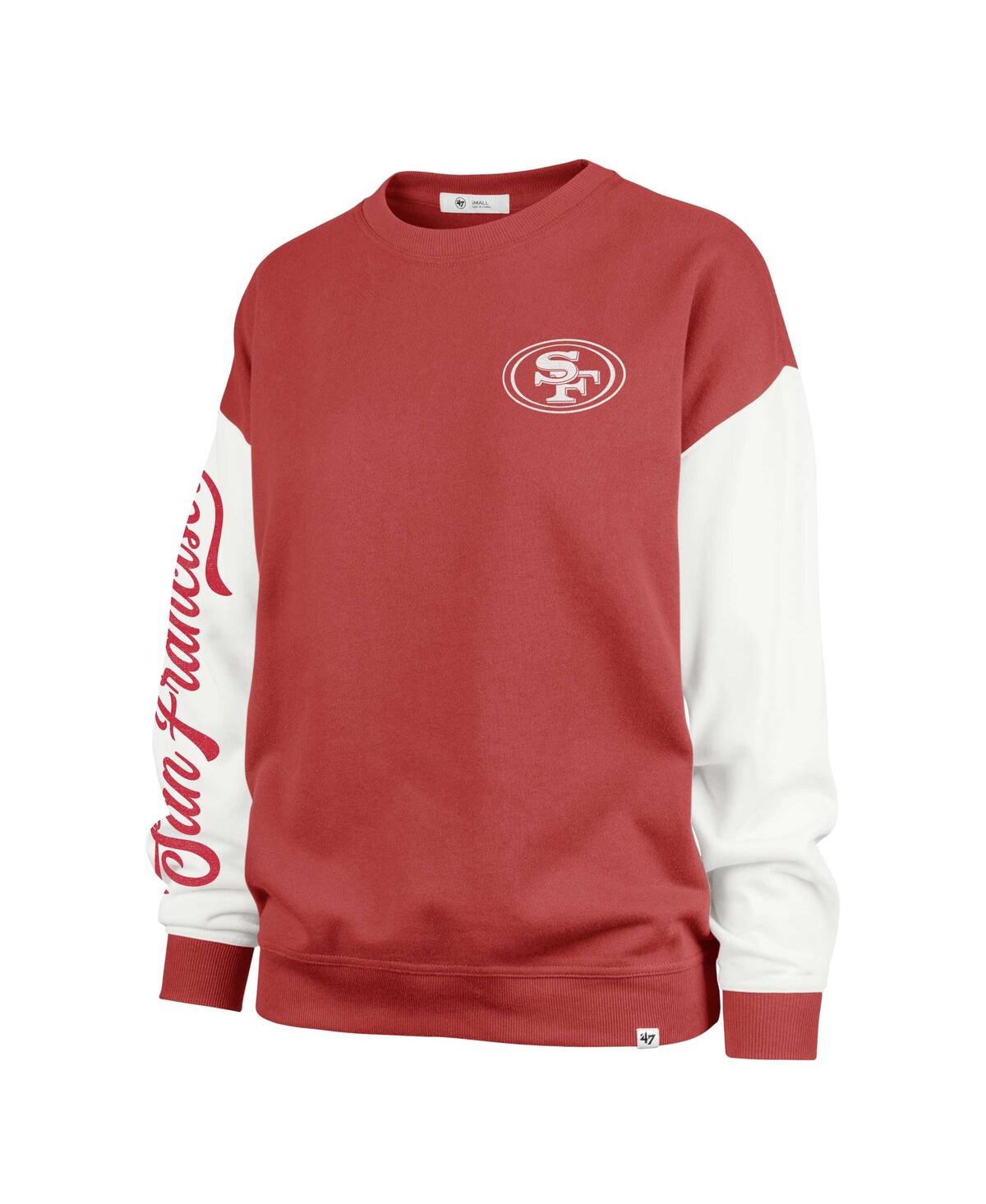 47 BRAND WOMEN'S SCARLET SAN FRANCISCO 49ERS DOUBLE HEADER RISE ANDIE PULLOVER SWEATSHIRT 