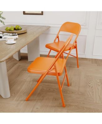 Foldable Dining Chairs Set of 4 – Metal Frame, 350 lb Capacity, Portable Orange Seats for Home, Office & Events.