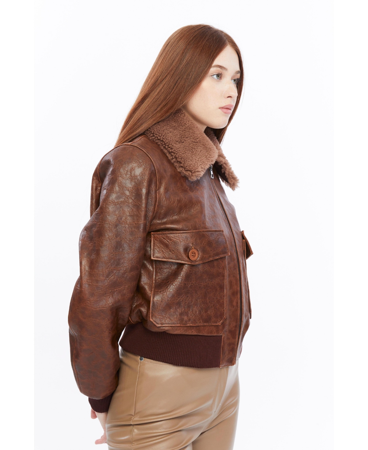 Furniq Uk Women's Leather Bomber Jacket