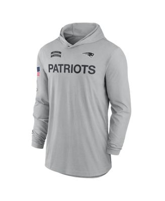 Men's Gray New England Patriots 2024 Salute to Service Lightweight Performance Long Sleeve Hooded T-Shirt