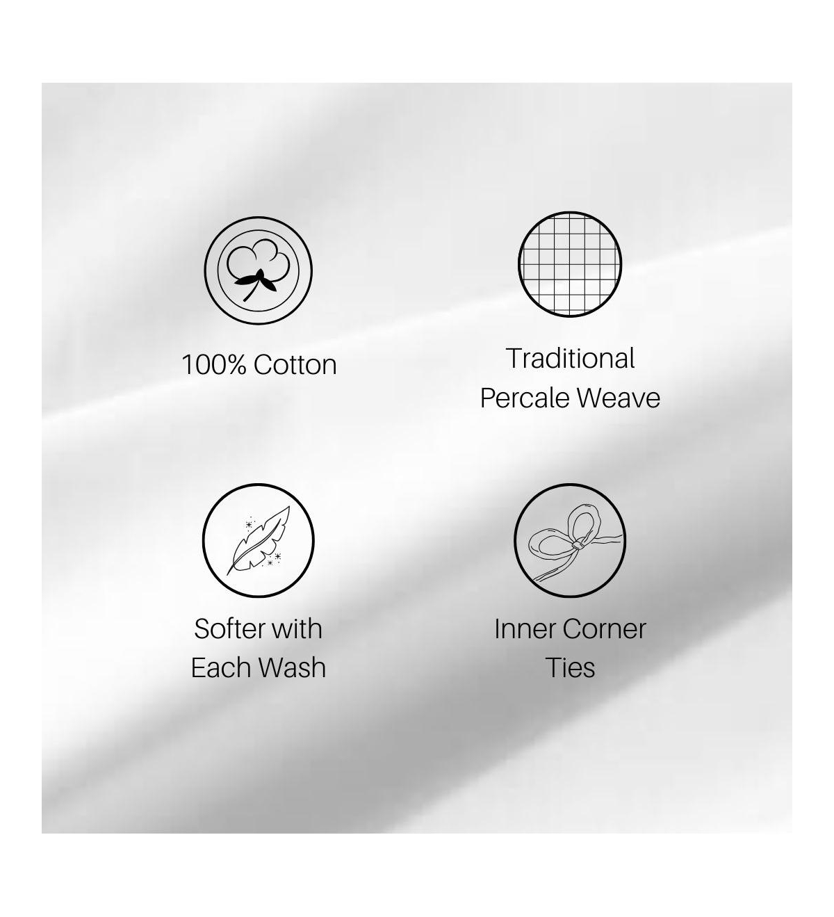 Egyptian Linens Adeline 100% Cotton Percale Embroidered Duvet Cover Set, Full/Queen