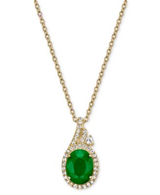 Emerald (2 ct. t.w.) & White Sapphire (1/2 ct. t.w.) Oval Halo 18" Pendant Necklace in 10k Gold-Plated Sterling Silver (Also in Ruby & Sapphire)