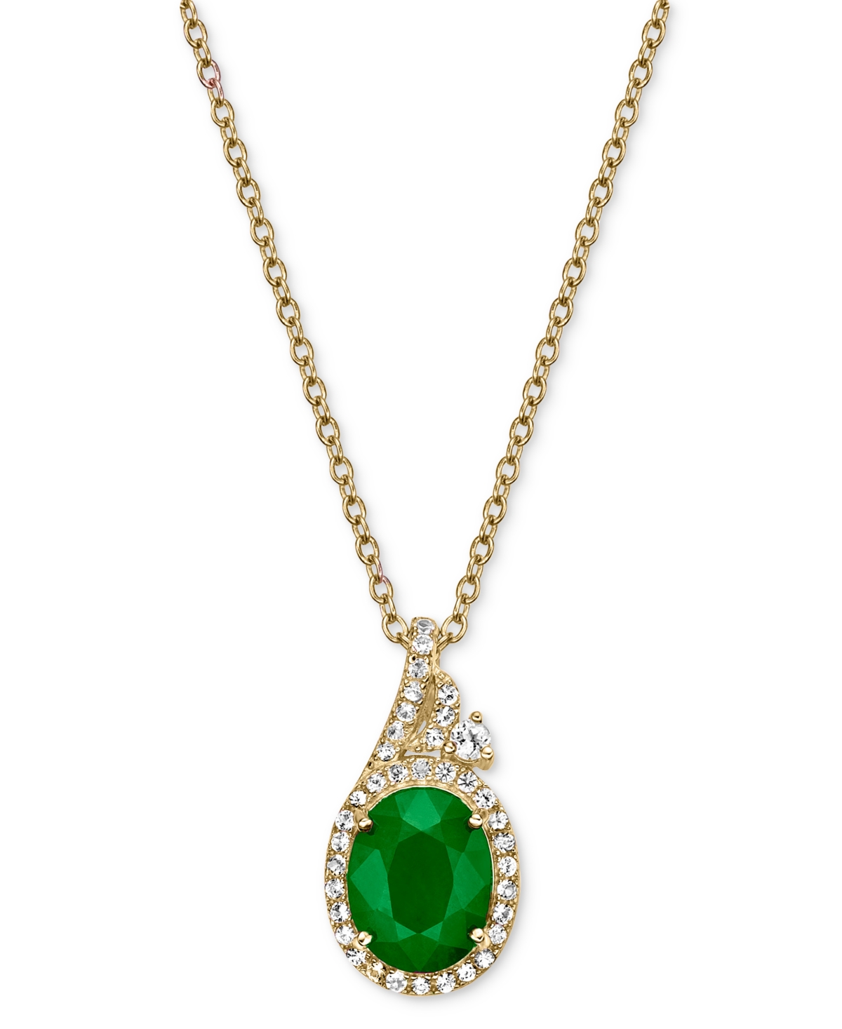 MACY'S EMERALD (2 CT. T.W.) & WHITE SAPPHIRE (1/2 CT. T.W.) OVAL HALO 18" PENDANT NECKLACE IN 10K GOLD-PLAT 