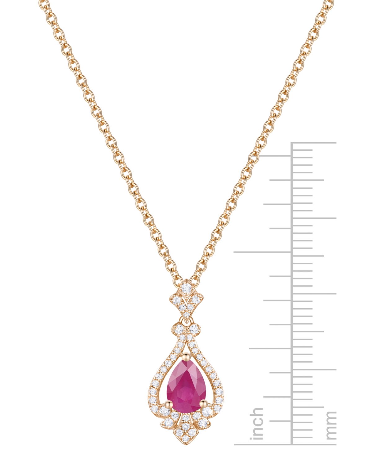 Macy's Emerald (5/8 Ct. T.w.) & Diamond (1/5 Ct. T.w.) Pear Halo 18" Pendant Necklace In 14k Gold (also In In Ruby