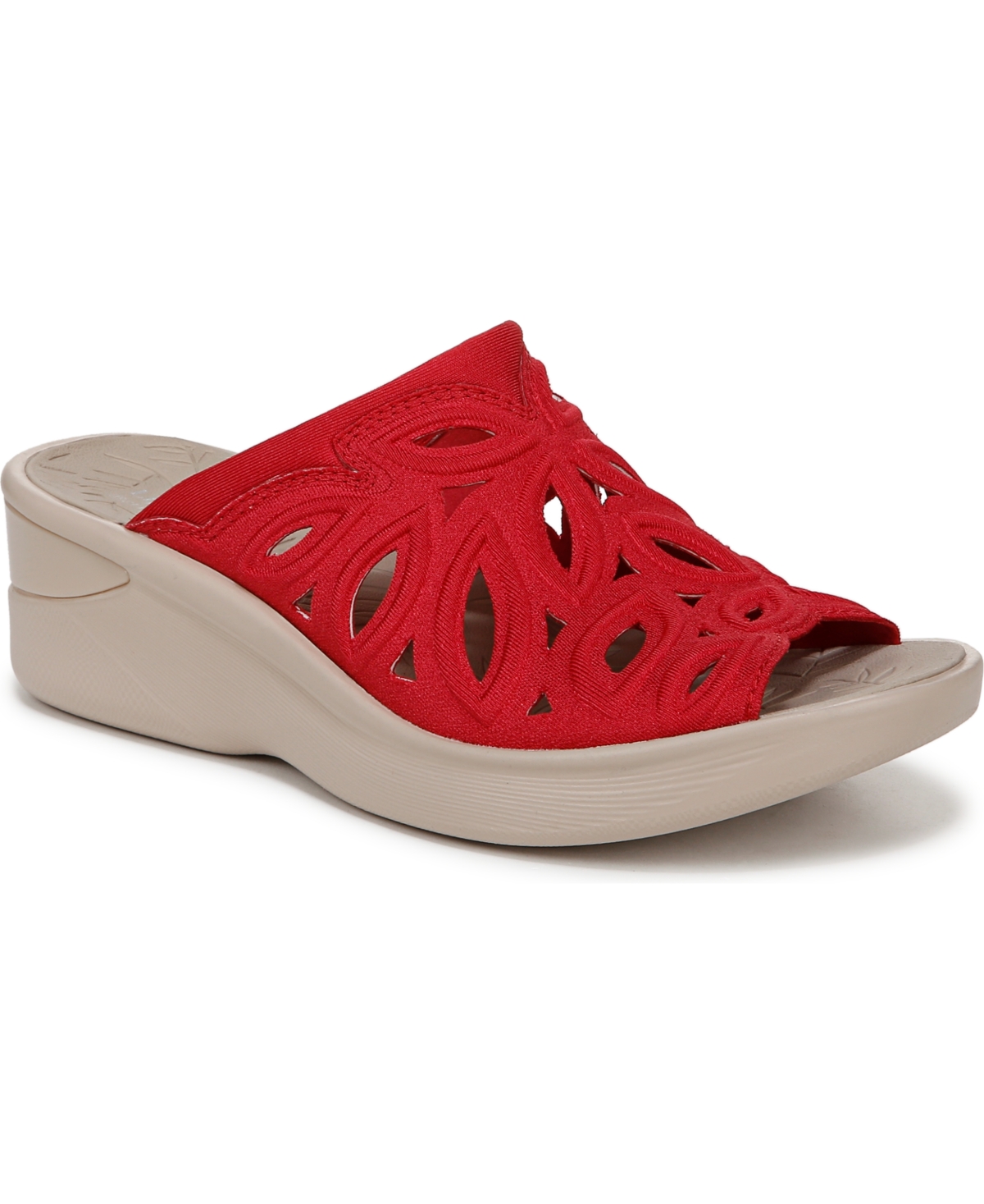 Shop Bzees Women's Susie Washable Slide Wedge Sandals In Fire Red Shimmer Lycra Fabric