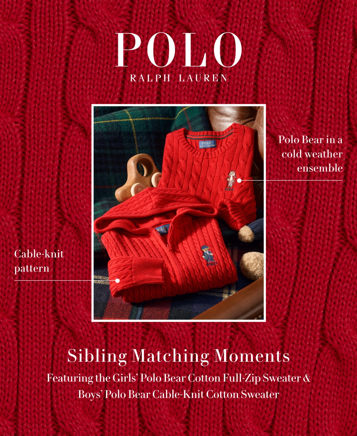 Polo Ralph Lauren Toddler and Little Boys Polo Bear Cable-Knit Cotton Sweater - Rl 2000 Red