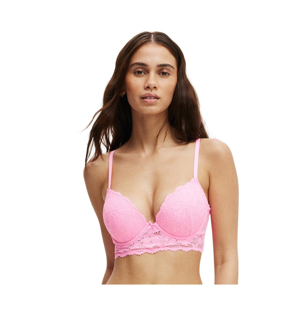 Women's Everyday Lace Longline Push Up 2 Bra - Pink heaven