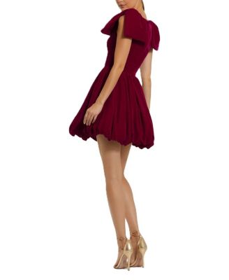 Women's Shoulder Bow Velvet Bubble Mini Dress