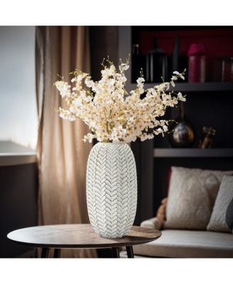 Modern Geometric Pattern Polyresin 13.5-Inch Tall Cylinder Vase