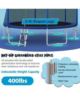 15FT Outdoor Large Trampoline Safety Enclosure Net w/ Basketball Hoop Ladder
