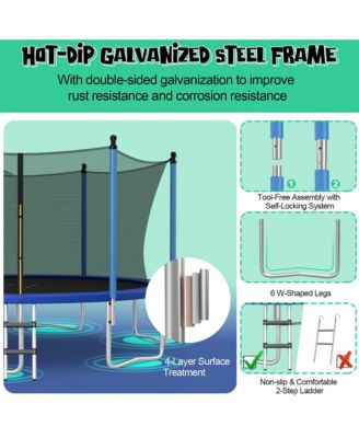Recreational Trampoline w/ Inner Enclosure Net Basketball Hoop Ladder