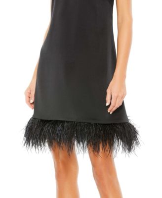 Women's Feathered Hem High Neck Sleeveless A Line Dress