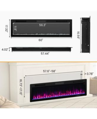 Electric Fireplace 60 Inches Recessed and Wall Mounted for 2' x 6' Stud