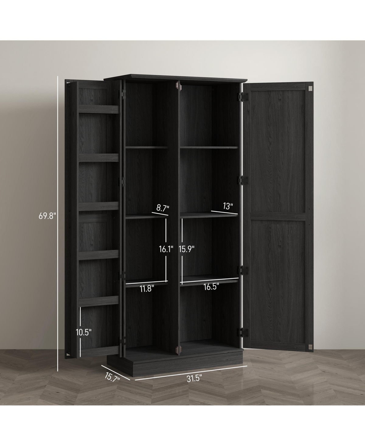 Homcom 70" Tall Kitchen Pantry Storage Cabinet with Spice Racks,