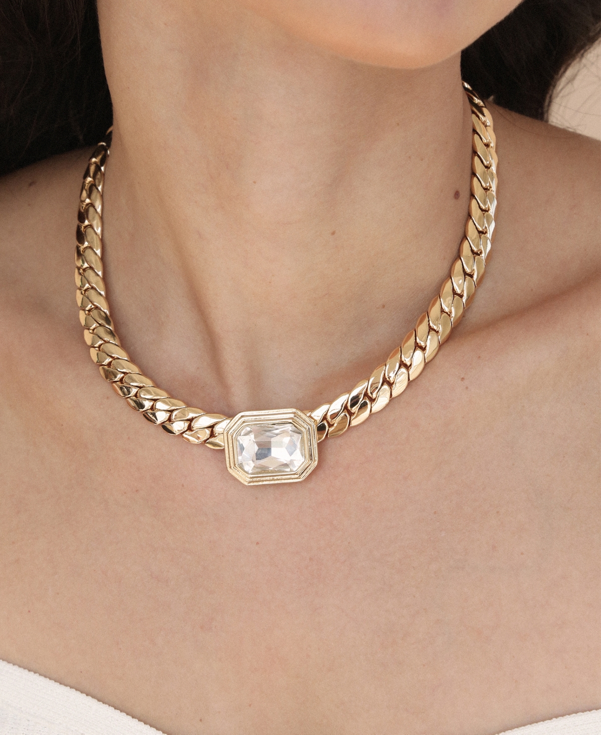 Ettika Deco Crystal Statement Cuban Chain Necklace In Gold
