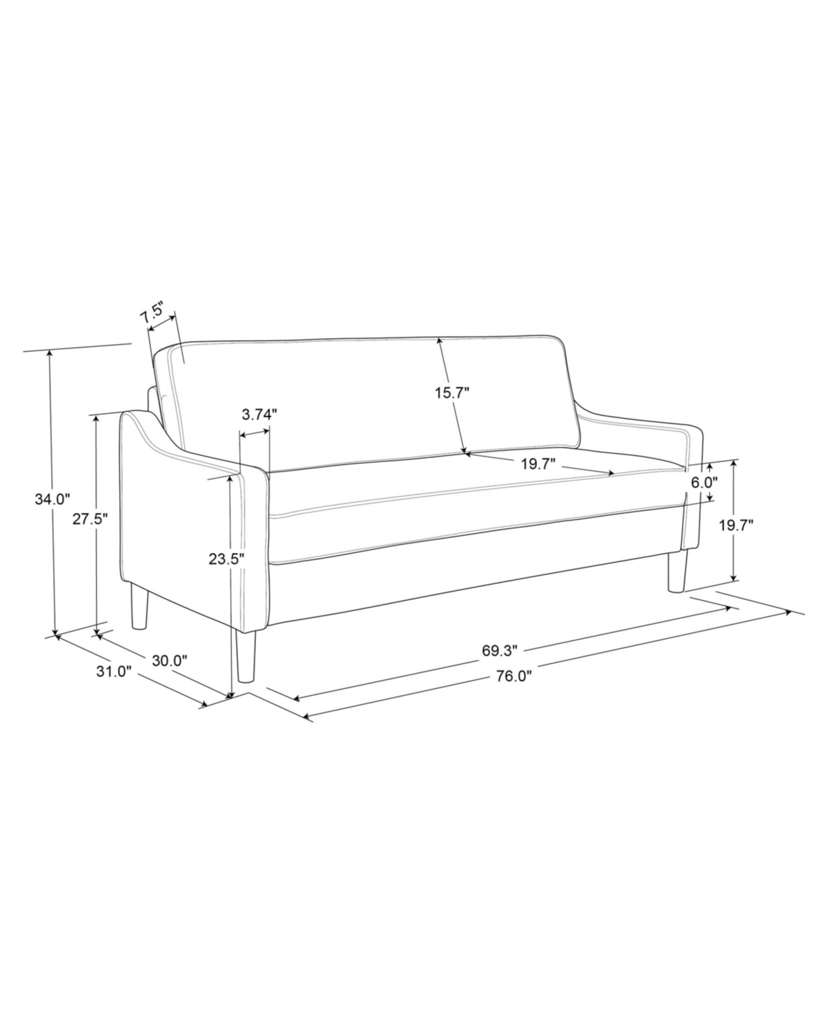 Studio Living 76" Polyester Savona Sofa In Light Gray
