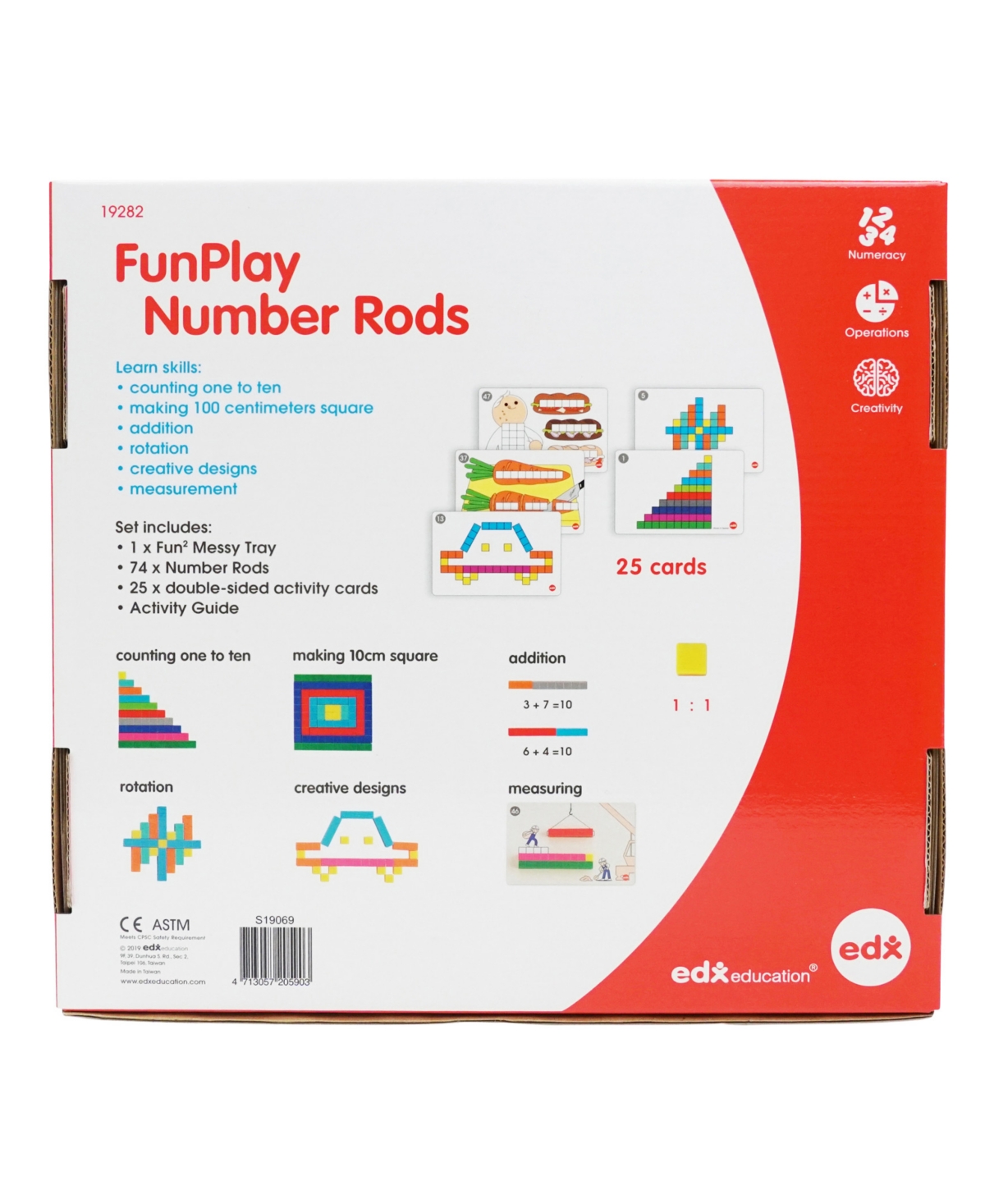 Edxeducation Funplay Number Rods, Set Of 74 Math Manipulatives, 50 Activities, Messy Tray In Multi
