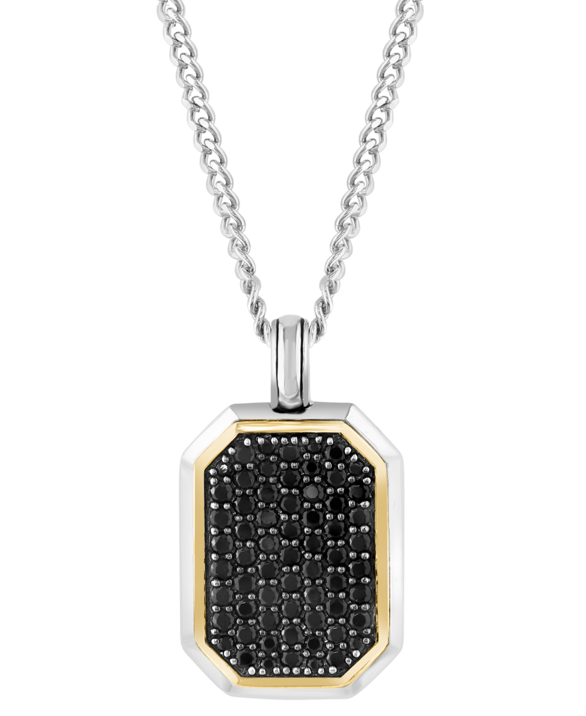 Effy Men's Black Spinel 22" Pendant Necklace (1-3/8 ct. t.w.) in Sterling Silver & 18k Gold-Plated Sterling Silver - Sterling Silver