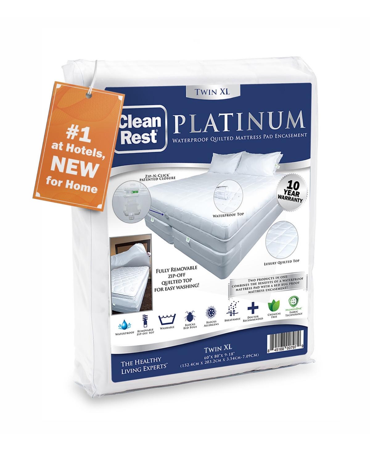 CleanBrands Platinum Zippered Encasing Quilted Mattress Pad