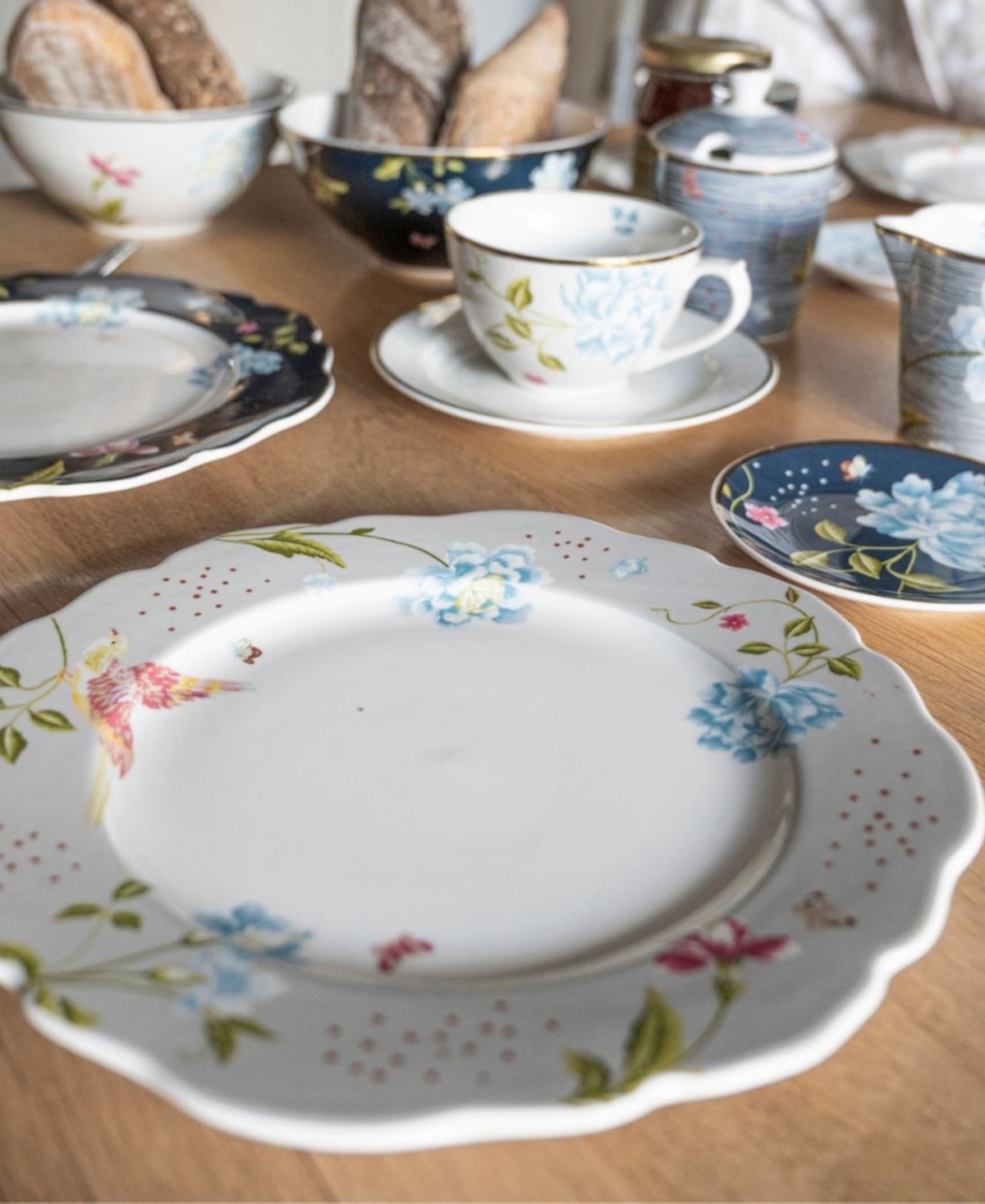 Closeout! Laura Ashley Heritage Collectables Cobblestone Pinstripe Irregular Plates in Gift Box, Set of 4 - White with Beige