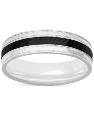 Men's Milgrain Bead Step-Edge Wedding Band in Sterling Silver & Black Rhodium