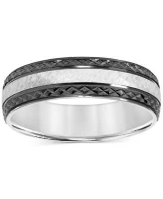 Men's Engraved Two-Tone Wedding Band in Sterling Silver & Black Rhodium-Plate