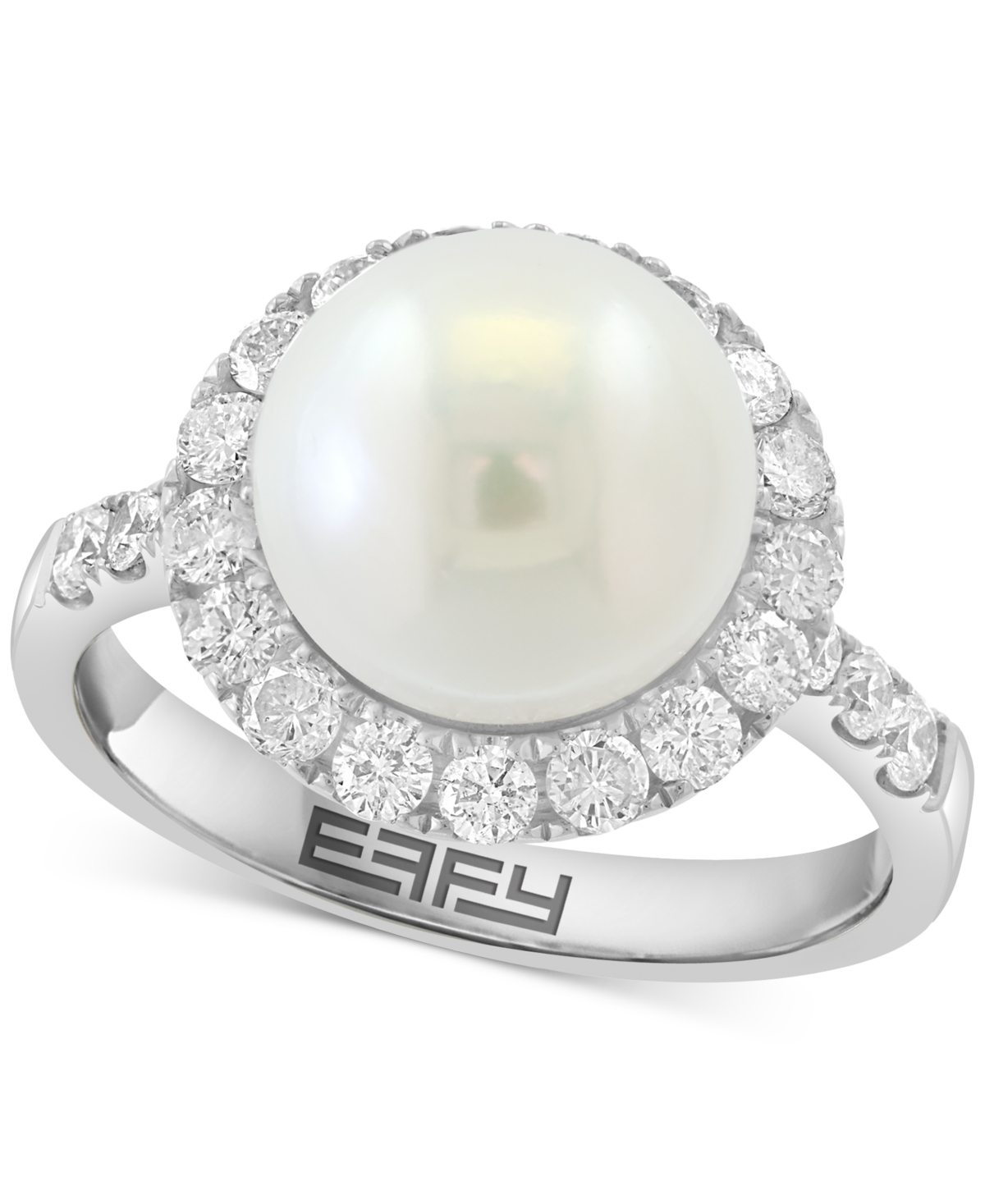 Shop Effy Collection Effy Cultured Freshwater Pearl (10mm) & Diamond (5/8 Ct. T.w.) Halo Ring In 14k White Gold