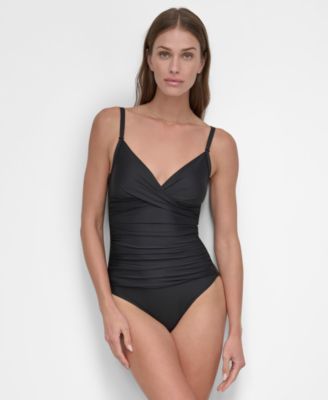 DKNY - Women's Crossover Ruched One-Piece Swimsuit