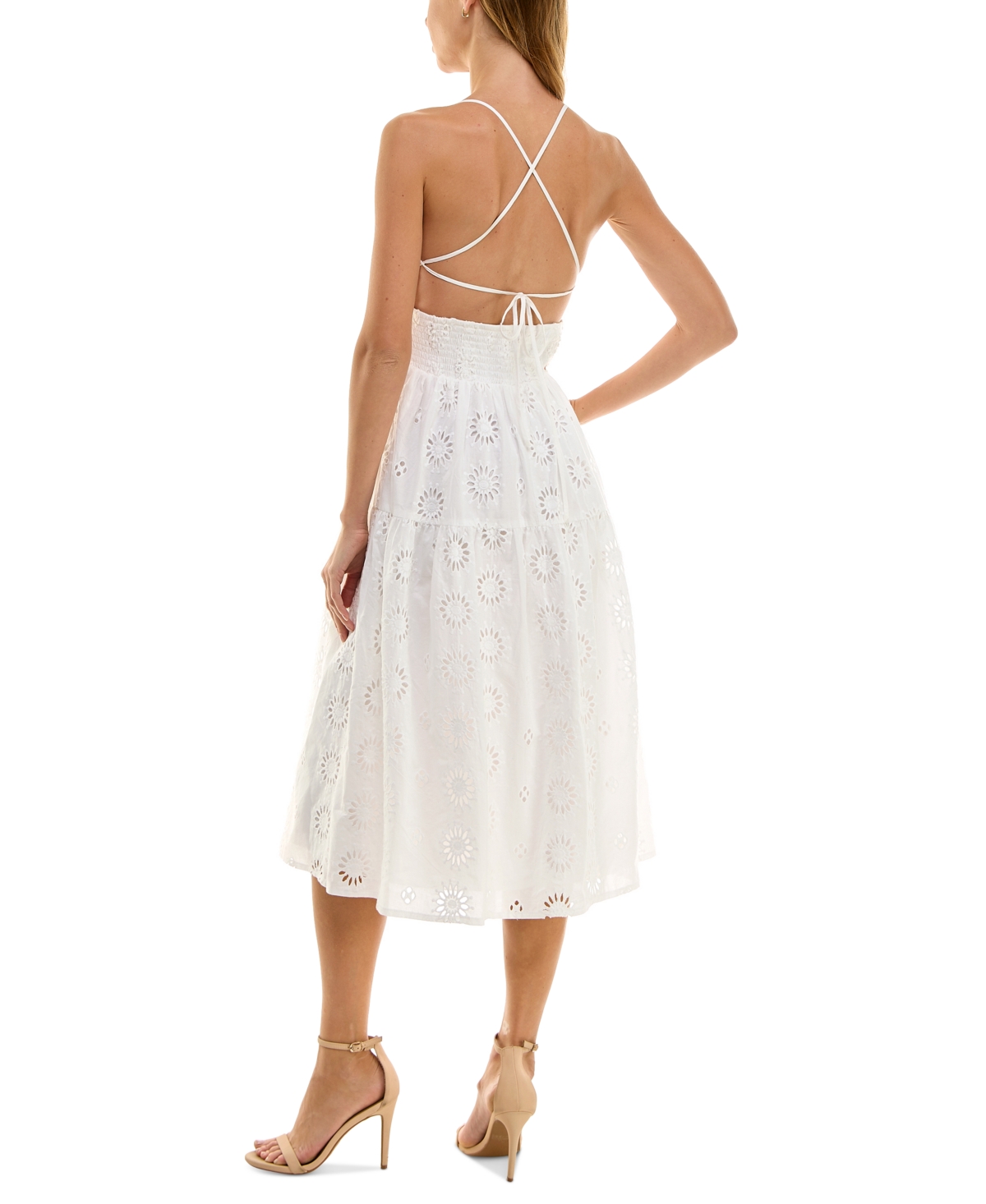 CITY STUDIOS JUNIORS' EYELET BACK-TIE MIDI DRESS 