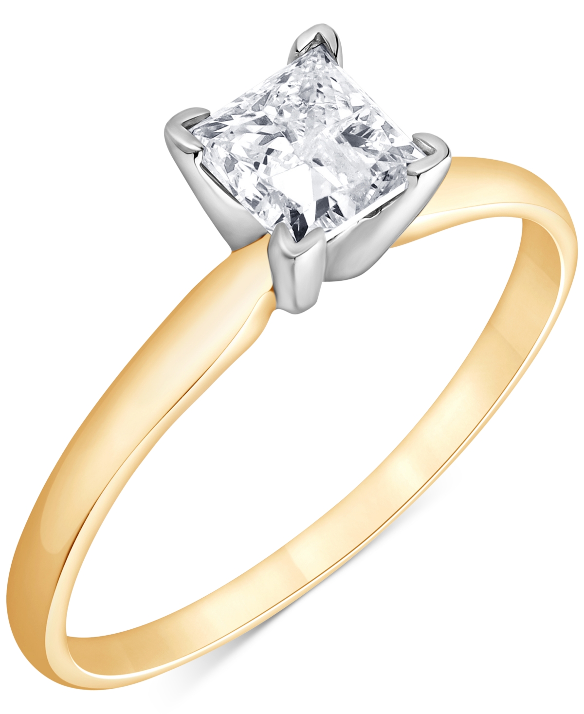 Diamond Princess-Cut Solitaire Ring (3/4 ct. t.w.) in 14k Yellow & White Gold - Yellow Gold