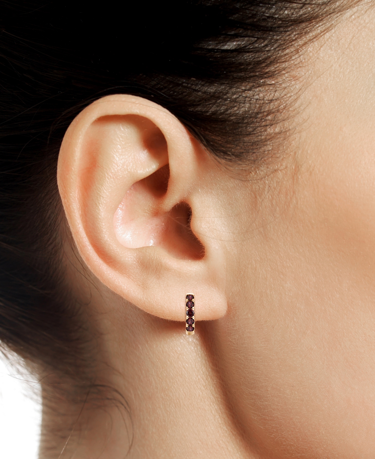 Macy's Lab Grown Ruby Five Stone Small Hoop Earrings (5/8 Ct. T.w.) In 10k Gold, 0.5" (also Available In Ci In Garnet