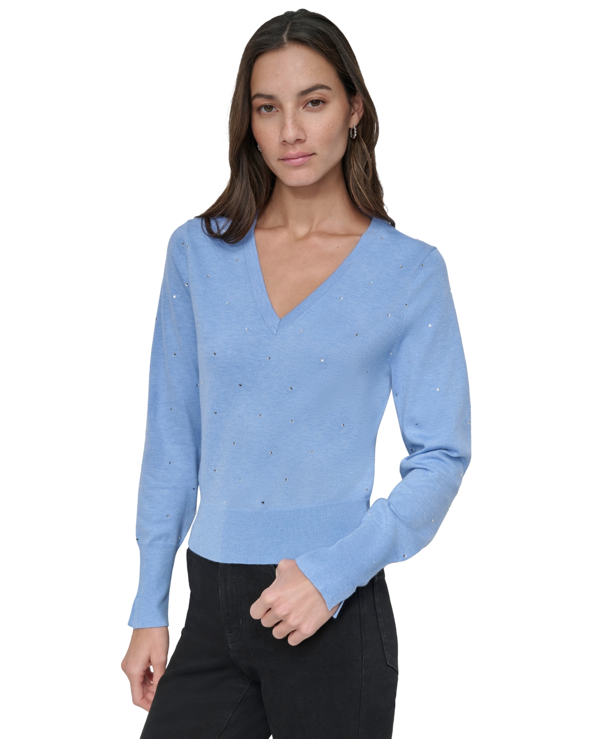 DKNY JEANS WOMEN'S STUDDED V-NECK SWEATER 
