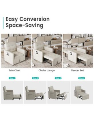 Sofa Bed Sleeper Chair, 3-in-1 Convertible Pull Out Sofa Bed with Adjustable Backrest, Khaki Daybed for Office/Living Room