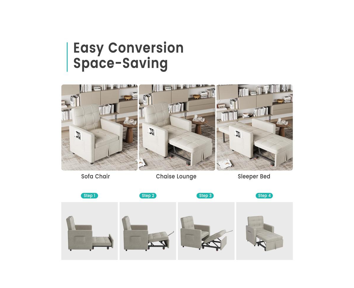 gaomon Sofa Bed Sleeper Chair, 3-in-1 Convertible Pull Out Sofa Bed with Adjustable Backrest