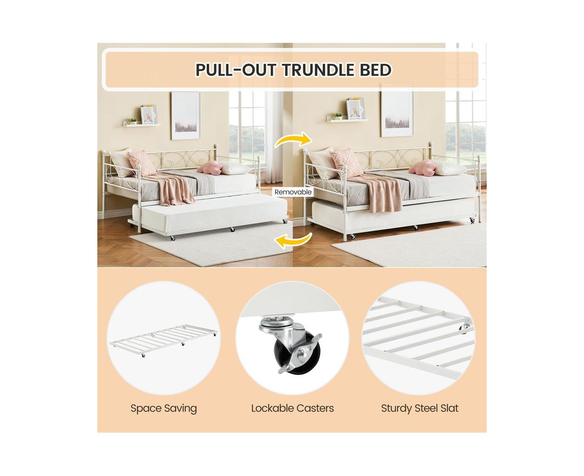 gaomon Daybed with Trundle, Modern Metal Daybed with Classic Headboard, Steel Slat Support Sofa Bed for Bedroom, Living Room, Guest Room