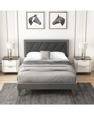 Full Platform Bed with High Headboard and Wooden Slats