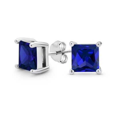 2CT Square Cubic Zirconia CZ Stud Earrings Sterling Silver 7MM