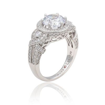 Suzy Levian Sterling Silver Round Cubic Zirconia French Filigree Ring