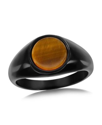 Stainless Steel Black Plated Inlay Round Ring Tiger Eye