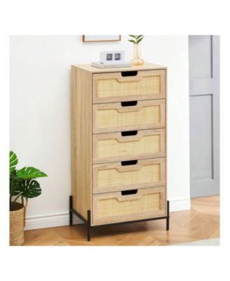 modern rattan design with 5 drawers for storage, wood, double dresser
